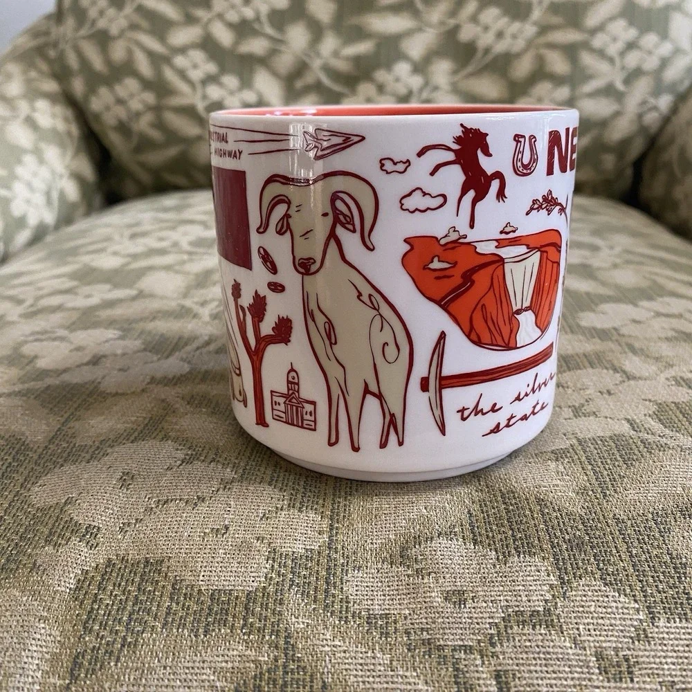 Starbucks Nevada Been There Series Mug Cup  14 Oz Red Interior Collectible .